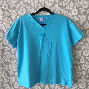 Siesta Key embroidered v-neck tee bright blue size Petite Large